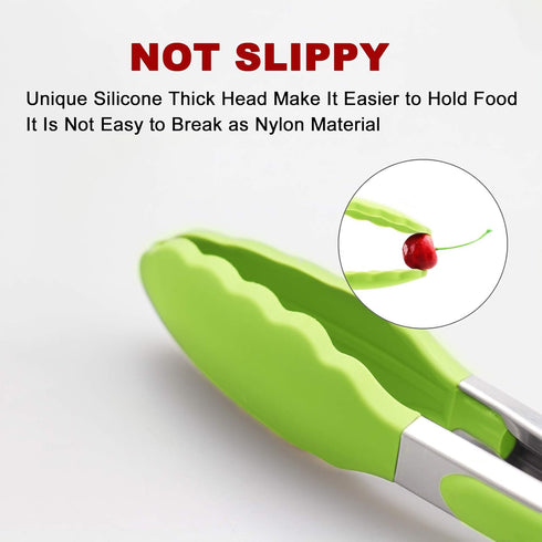 Premium Silicone Set of 2 Cooking Tongs, 9-Inch & 12-Inch BPA Free Non-Stick Stainless Steel BBQ Grilling Locking Food Tong, Light Green...