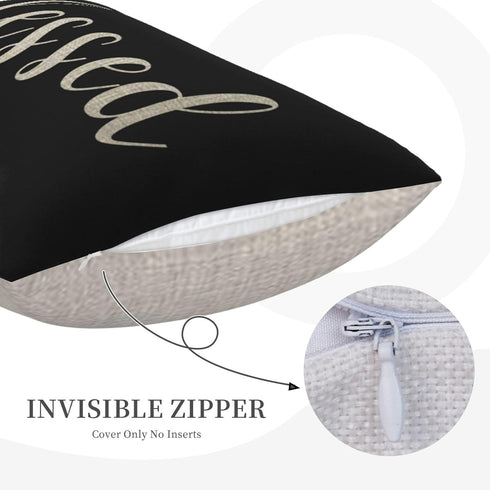 Nice Gift Inspirational Blessed Letters Words Waist Lumbar Black Cotton Linen Throw pillow case Cushion cover for Sofa home decorative Oblong 12x2...