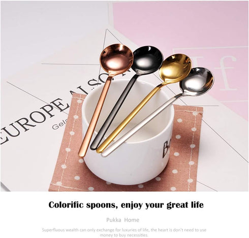 6 PCS Black Coffee Spoons, 18/8 Stainless Steel Espresso Spoons, 5.2 Inches Vogue Mini Tea Spoon, Cappuccino Stirring Small Spoon for Dessert, Ice...