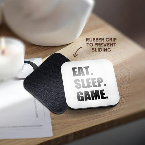 3dRose cst_180406_1 Eat Sleep Game-Fun Gifts for Gamers-Black Text-Video Pro-Gamer-Soft Coasters, Set of 4...