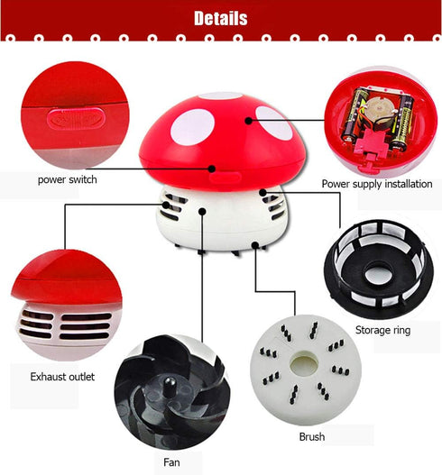 Mini Cute Table Dust Vacuum Cleaner Mushroom Shaped Portable Corner Desk Vacuum Cleaner Mini Cute Vacuum Cleaner Dust Sweeper(Red)...