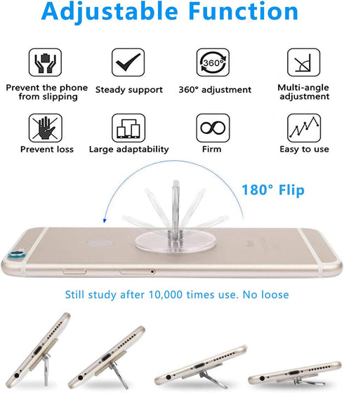 Cell Phone Ring Holder Stand 5 Pack, Transparent Phone Ring Holder Finger Kickstand 360° Degree Rotation Clear Phone Ring Grip Compatible iPhone C...