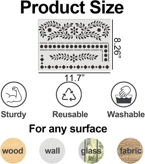 Stencils for Crafts Reusable 11.7x8.26” Furniture Stencils Damask Stencil Corner Border Stencil Texture Stencils Drawing Template for Wood Wall Ca...