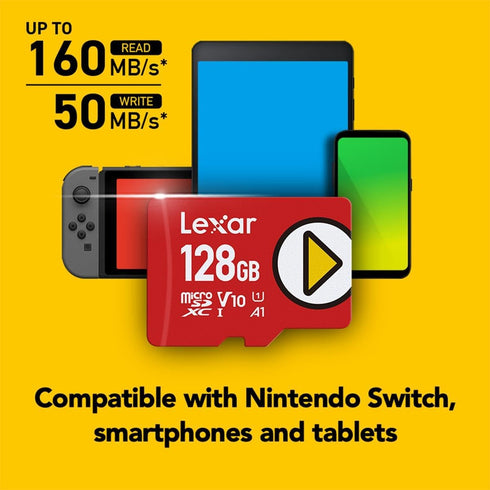 Lexar 128GB PLAY microSDXC Memory Card, UHS-I, C10, U1, V10, A1, Full-HD & 4K Video, Up To 160/50 MB/s, Expanded Storage for Nintendo-Switch, Gami...