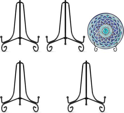 4 Pack Plate Stands For Display, Plate Holder 6 Inch, Picture Frame Stand of Metal, Frame Holder Stand and Artworks, Small Easel Stand for Book, T...