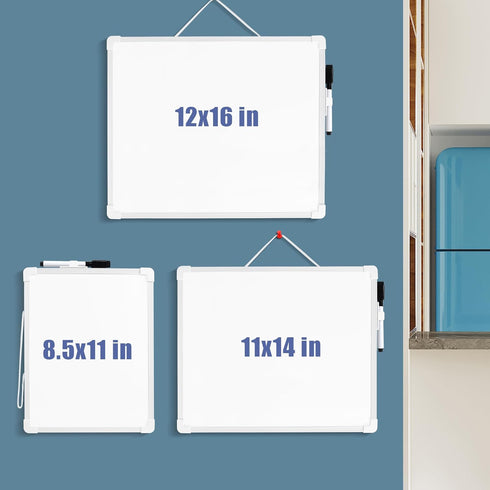 SUNEE Small Dry Erase Board with Hanging, 12x16 Magnetic White Board with Marker, Double-Sided Dry Erase Whiteboard for Students - Planning, Drawi...