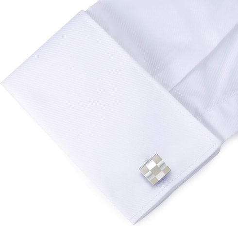 HONEY BEAR Square Lattice Cufflinks for Mens Shirt Steel Wedding Gift Silver...