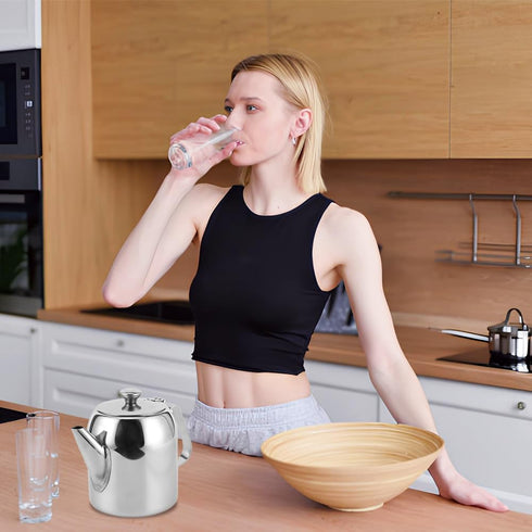 Coffee Pot Teapot, Cold Water Jug Short Spout, Teapot Stainless Steel Tea Kettle Mirror Finish Food Grade Material Spout Pour Over Round for Home ...