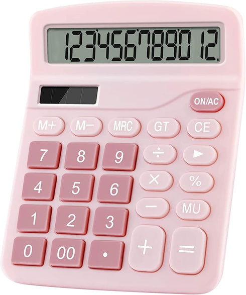 Office Calculators Desktop, 12-Digit Dual Power Cute Calculator with Large LCD Display Big Button for Office Home and School (Pink)...