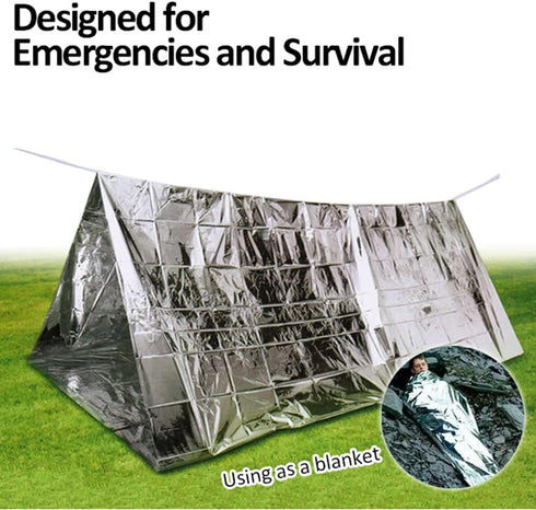 Emergency Survival Tent 2 Person Waterproof Reflective, Thermal Space Blanket for Camping, Life Saving Equipment, Outdoor Mountain Shelter (2 Pack...