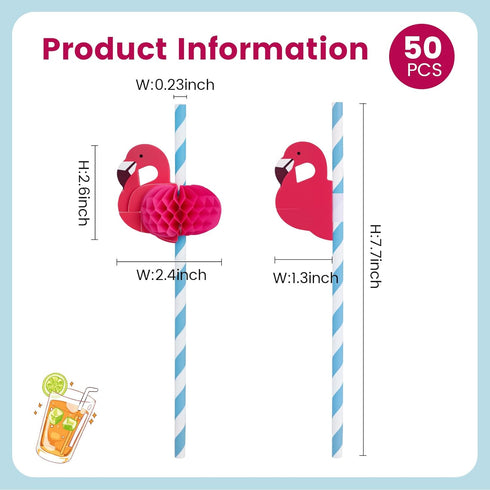 HANSGO 50PCS Flamingo Straws, Flamingo Paper Drinking Straws for Tropical Luau Pool Party Supplies Table Decor Birthday Wedding Tableware Decorati...