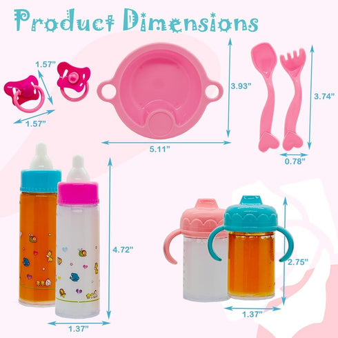 Baby Doll bottle Accessories Toys Baby Doll Magic bottles Playset Disappearing Bottles with Pacifier for Little Girls (big set(for 12-18" doll))...
