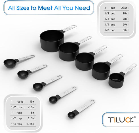 TILUCK Measuring Cups & Spoons Set, Stackable Cups and Spoons, Nesting Measure Cups with Stainless Steel Handle, Kitchen Gadgets for Cooking & Bak...