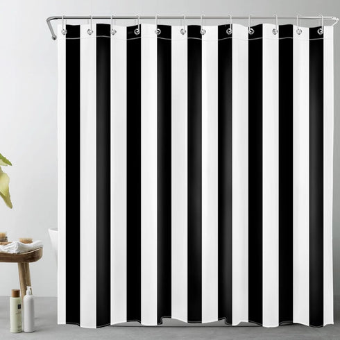 LB Black and White Shower Curtain,Striped Bathroom Curtain,72x72 inch Waterproof Polyester Fabric,Fashion Bath Decor,Ring Hooks Included...