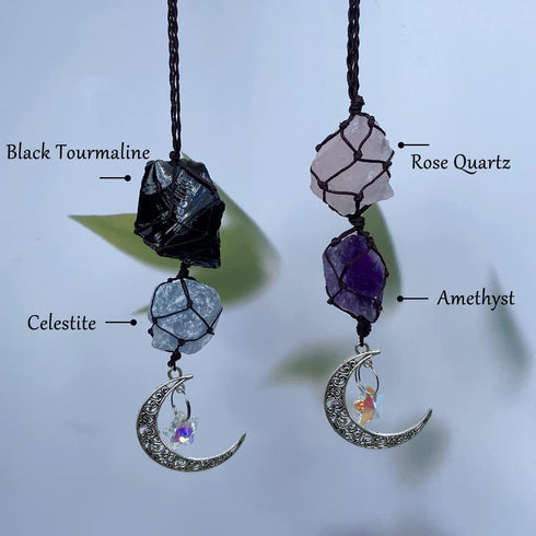 Handmade Crystal Window Car Hanging Ornaments Rear View Mirror Car Decor Celestite Green Fluorite Clear Quartz Amethyst Decorative Raw Stone Heali...