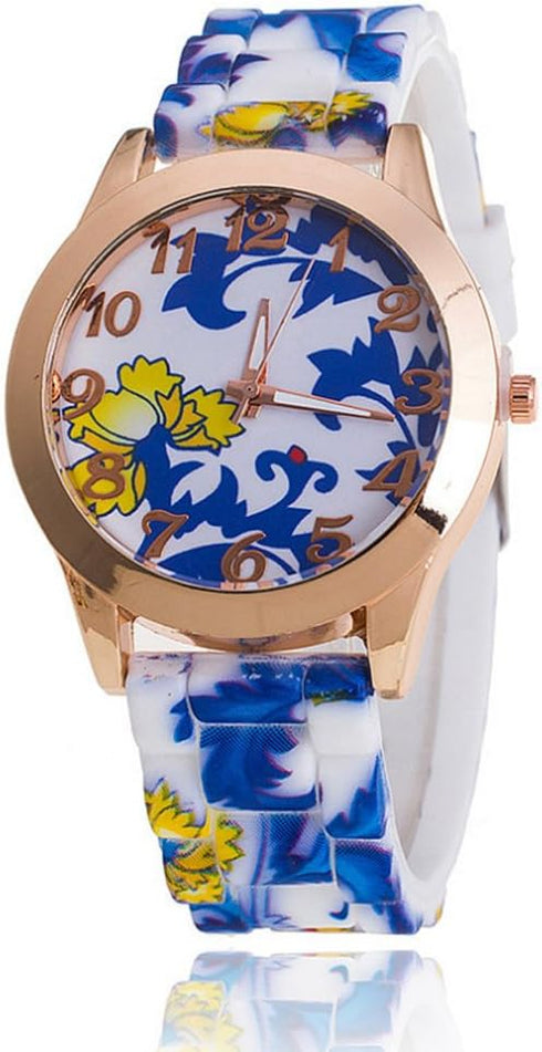 CdyBox Women Ladies Girls Floral Dial Silicone Band Analog Watches Rose Gold Tone Numbers (5 Pack)...