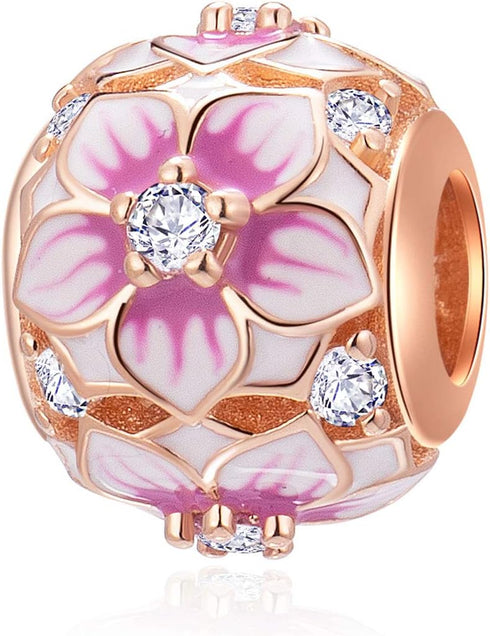 Rose Gold Charms Sterling Silver fit Pandora Style Bracelets-Birthday/Heart/Angel Wing/Feather/Star...