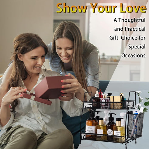 LEMIKKLE Countertop Organizer for Bathroom Counter, The Organizer for Bedroom, Spice Rack Organizer for Kitchen Counter Shelf with Small Basket(Bl...
