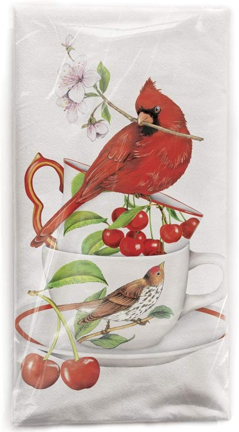 Mary Lake-Thompson Cardinal, Cherries, and Teacups Cotton Flour Sack Dish Towel...
