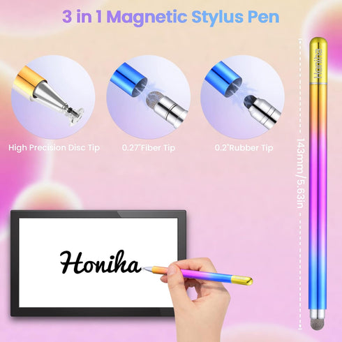 Stylus Pen for iPad, Honiha 3 in 1 Magnetic Stylus Pencil High Sensitivity Disc & Fiber & Rubber Tip Touch Screen Pen Universal Stylus for iPad iP...