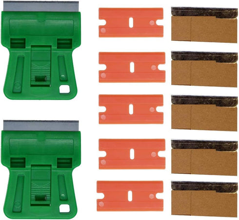 1.5 inches High Visibility Mini Razor Blade Scraper Glass Scraper Green Paint Window Scraper With 5 Metal Scraper Razor Blades 5 Dual Plastic Doub...