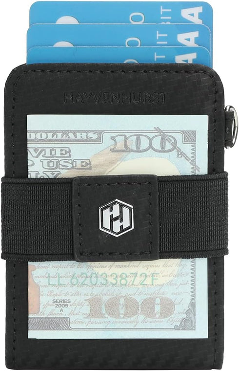 Hayvenhurst AirTag Wallet Holder - Minimalist Slim Front Pocket Wallet - Air Tag Genuine Leather Cash Credit Card Sleeve Wallet GPS Tracker (Black...