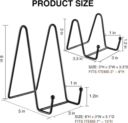 Plate Display Stands 6 Packs, Plate Holders for Display Metal Black Frame Stand for Book,Picture,Photo Easel, Platter,Collectibles,Tabletop Art (3...