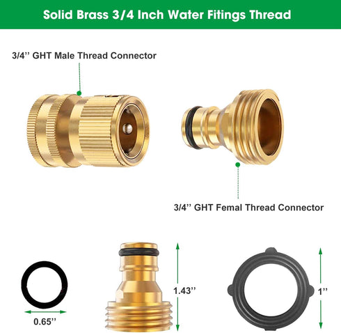 Garden Hose Quick Connectors 6 Set, Solid Brass 3/4 Inch Thread Fitting, Water Hose Connectors Garden Hose Disconnect 3/4" GHT, No-Leak Male Femal...