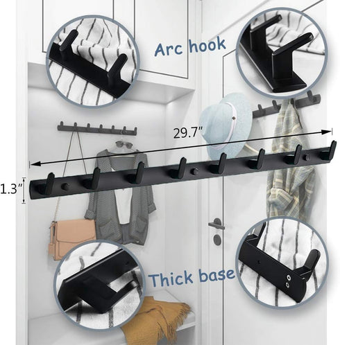Wall Mounted Coat Racks with 8 Hooks Hanging Holder Towel Rack 29.7"x1.3" Modern Black Hanging for Clothes Entryway Bathroom (8 Hooks)...