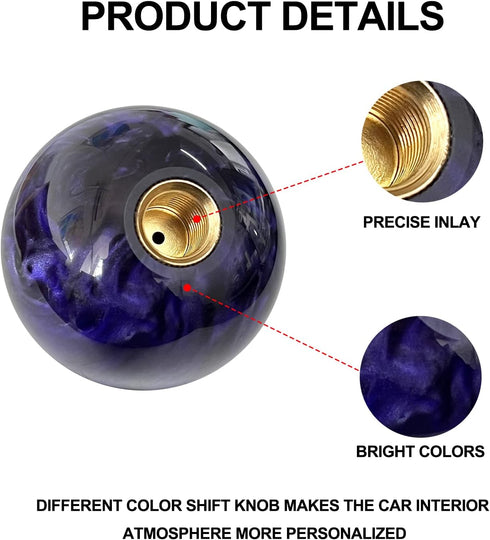 Round Ball Marble Style Shift Knob Universal Manual Shift Knob Spherical Marble Style Shift knob with 3 Adapters M8x1.25, M10x1.25, M10x1.5 (Purpl...
