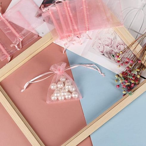 HRX Package Blush Pink Organza Bags 3x4 inch 100pcs, Mesh Gift Bags Jewelry Pouches Drawstring Empty Sachet for Shower Party Favor Present Giveawa...