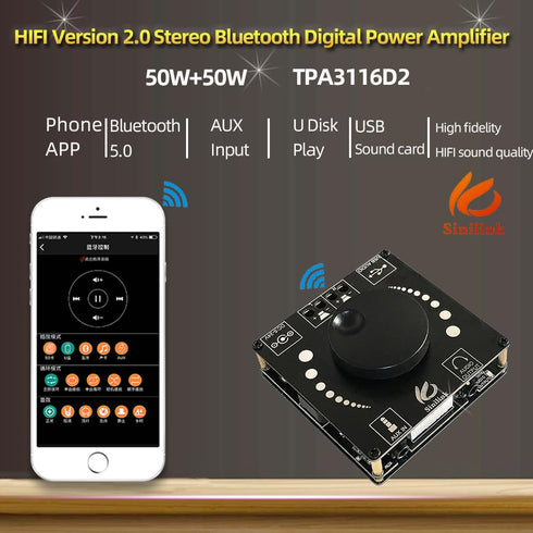 AP50H TPA3116D2 Bluetooth 5.0 Digital Power Amplifier Board AUX 2X 50W Speaker Stereo Audio AMP Module Home Music Input DC12-24V...