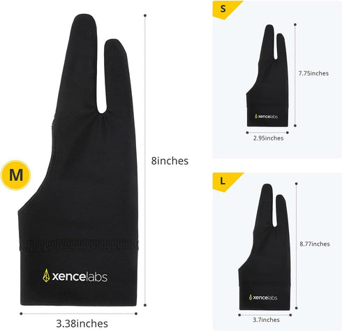 XENCELABS, Artist Glove, Drawing Glove Left Right Hand for Drawing Tablet, 2 Finger Glove for Drawing, Black Size S...
