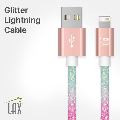 LAX Gadgets USB A to Lightning Cable - Glitter Apple MFI Certified Lightning Cable for iPhone, iPad, iPod - Durable Nylon Braided Fast Charging Ca...