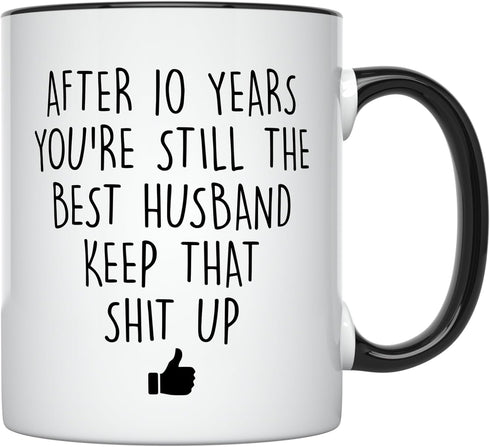 YouNique Designs 10 Year Anniversary Coffee Mug for Him, 11 Ounces, 10th Wedding Anniversary Cup For Husband, Ten Years, Tenth Year, 10th Year (Bl...
