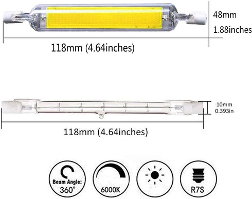 15W 118mm R7S LED Bulbs(2 Pack) 150W Halogen Enquivalent J-Type 120V Dimmable T3 R7s Base Double Ended Flood Light 3000K Warm White for Landscape ...