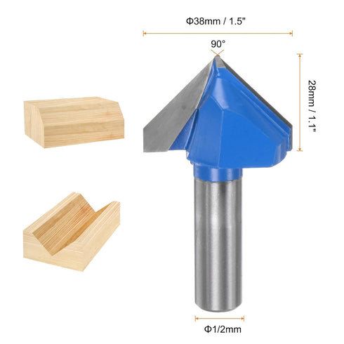 Router Bits 1-1/2" Dia 1/2" Shank 90 Degree V Type End Mill Carbide for Woodworking Carpentry Engraving Edge Trimmer Cutter Tools...
