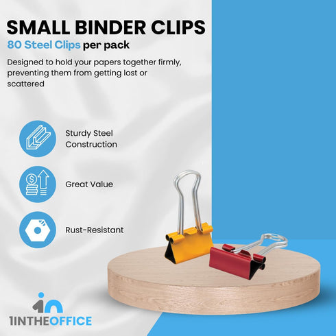 1InTheOffice Small Binder Clips 3/4 Inch, Mini Paper Binder Clips, Assorted Colors (80 Pack)...