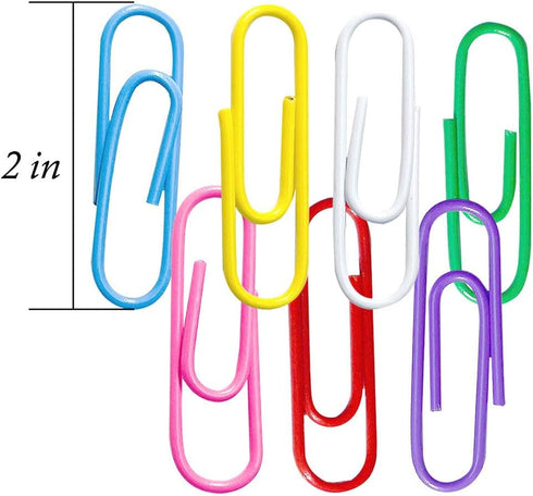 200 Paper Clips 2in Colored Paper Clips Large Paper Clips Reusable Paper Clips for School Office Folders Bookmarks DIY Albums Etc...