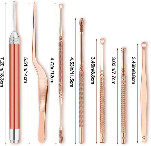 7 Pcs Upgraded Ear Wax Removal Kit with LED Light and Storage Box, Home Safe Ear Cleaner Curette, Ear Cleansing Tools with Led Flashlight for Kids...
