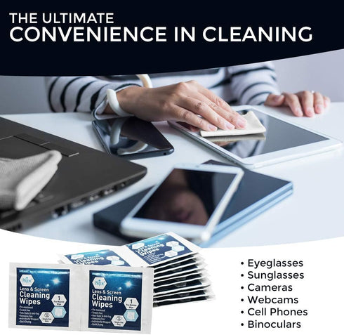 MED PRIDE Premoistened Lens Wipes | Anti-Static, Anti-Fog, Quick-Dry & Scratch-Free| 100 Cleaning Cloths for LED Touch Screen, iPhones, iPads, Com...