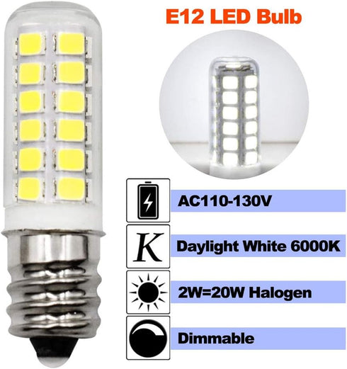 E12 LED Dryer Bulbs Fridge Water Dispenser Light 120V 10W 15W 20W Replacement, 2W C7 Daylight White 6000K for Small Appliance Parts, Salt Lamp, Ch...