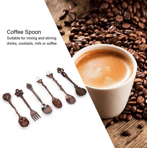 Fdit 6Pcs/Set Vintage Carved Coffee Spoon Teaspoon Retro Zinc Alloy Dessert Coffee Tableware Spoons Cutlery Kitchen(Red Bronze)...