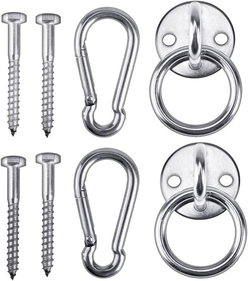 Hammock Hanging Hook Kit, Load Capacity 1400 lb, Stainless Steel Round Mount Pads, Spring Snap Hooks, Lag Screws Set for Hammock Yoga Swing Chair ...