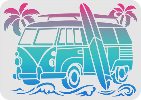 FINGERINSPIRE Surf Car Stencils 11.7x8.3 inch A4 Plastic Palm Trees Wave Painting Stencils Surfboard Pattern Wall Stencils Reusable Car Stencils f...