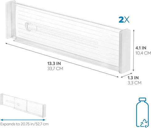 iDesign Plastic Adjustable Deep Drawer Divider, Kitchen, Dresser, Desk, Bathroom and More, The Linus Collection – Set of 2, Expandable 13.25” – 20...