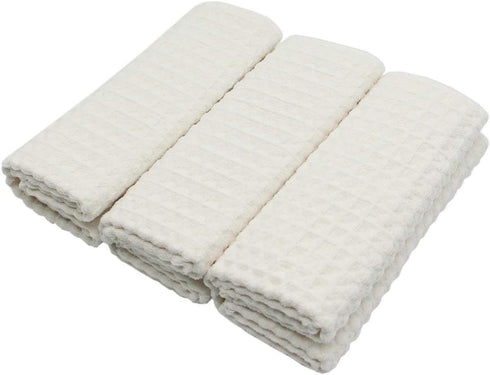 Waffle Weave Kitchen Drying Towels - Thick Microfiber, Absorbent, Lint Free 16Inch x 24Inch 3 Pack Beige...