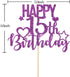 INNORU Purple Glitter Happy 15th Birthday Cake Topper for Cheers to 15 Years - Teenager Children's Birthday Party Cake Decorations...