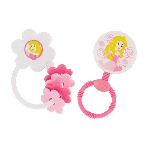 2 Pack Disney Princess Character Shape Rattle and Keyring Teether, Premium Toddler Birthday Toys, Infant Teething Toys, Great for Newborn Shower G...