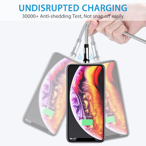 Terasako Magnetic Charging Cable 5-Pack (3/3/6/6/10FT), 540° Rotating Magnetic Phone Charger Cable with LED Light, 90° Angle Connector, Nylon-Brai...